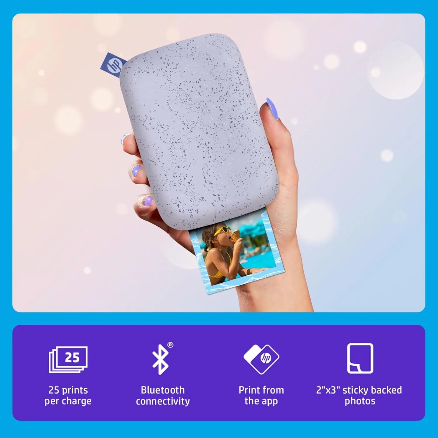 HP Sprocket Portable 2x3 inch Instant Photo Printer (Lilac) Print Pictures on Zink Sticky-Backed from your iOS & Android Device