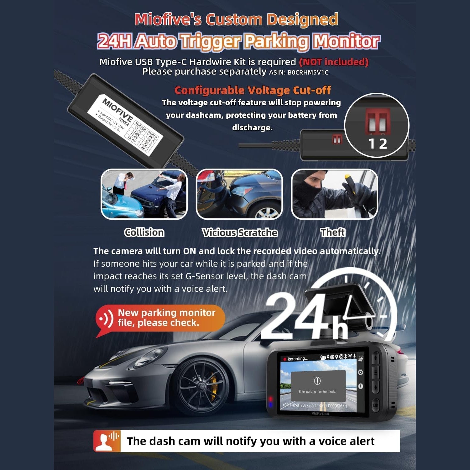 Miofive S1 Dash Cam, Built-in 5G Wi-Fi GPS Car Dashboard Camera Recorder, 2160P UHD 30fps Dashcam with APP, 3.0" IPS Screen, 140° Wide-Angle, WDR, Night Vision, 24H Parking Mode, Supports 512GB Max.