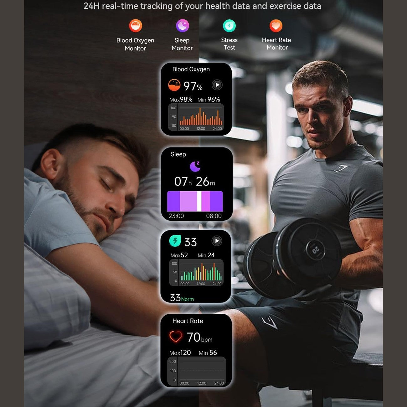 Smart Watch (Answer/Make Call), 2.1" Curved AMOLED Screen Smartwatch for Men Women, 100+ Sport Modes Fitness Tracker, Heart Rate Sleep SpO2 Monitor, IP68 Activity Trackers, Android and iOS Compatible