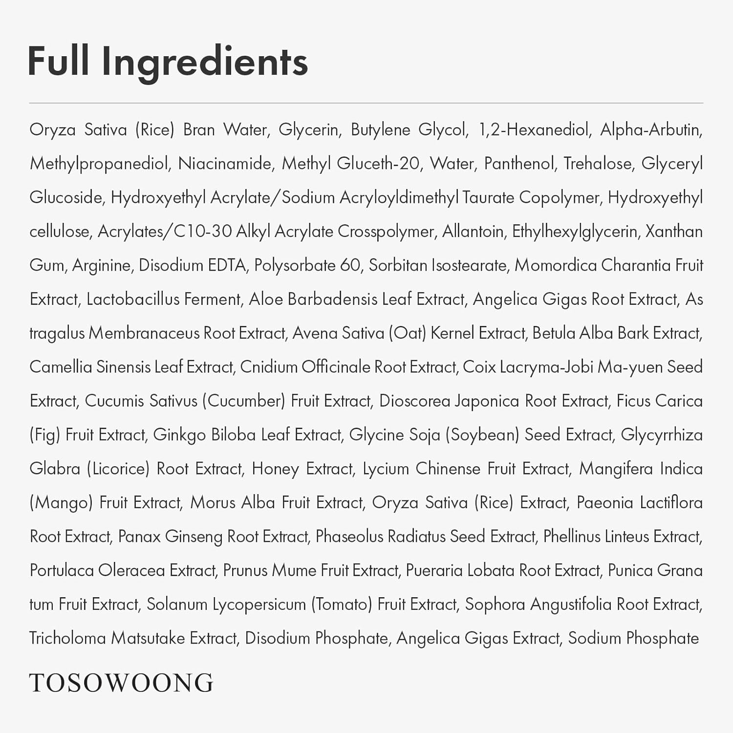 TOSOWOONG Alpha Arbutin 2% Rice Serum, Rice 746,074ppm, Alpha-Arbutin 20,000ppm, Glow, Glass Skin, Even Skin Tone, Hydrating, Korean Skin Care, 33ml / 1.11 fl.oz