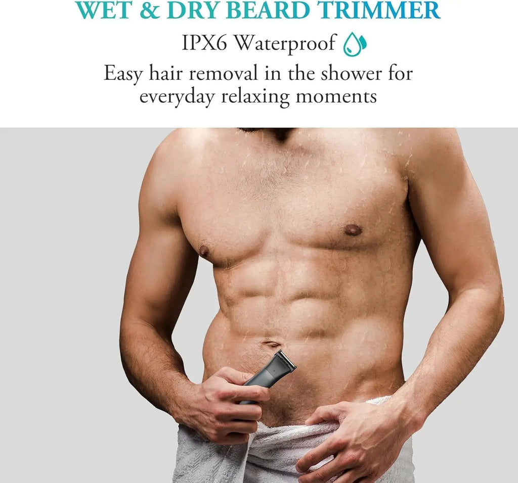 Body Hair Trimmer for Men - 6.0 Upgraded Groin & Pubic Hair Trimmer, 2-in-1 Professional Dual-Head Body Shaver IPX6 Waterproof Wet/Dry Use Rechargeable Versatile Ball Shaver (Black)