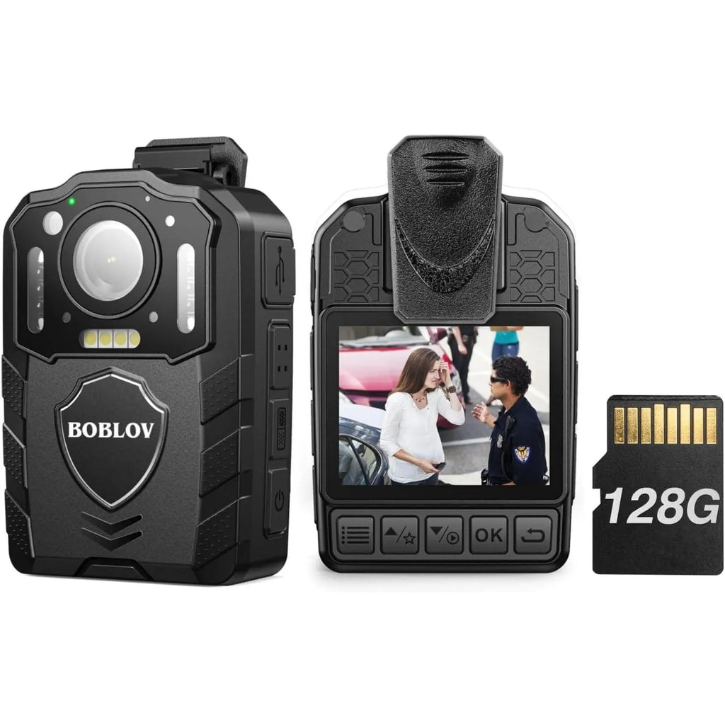 BOBLOV KJ25 1080P 128GB Body Camera, Built-in 3000mAh Large Battery for 13 Hours Video Shooting with Audio, Night Vision Body Worn Camera with Pre/Post-Recording, for Law Enforcement