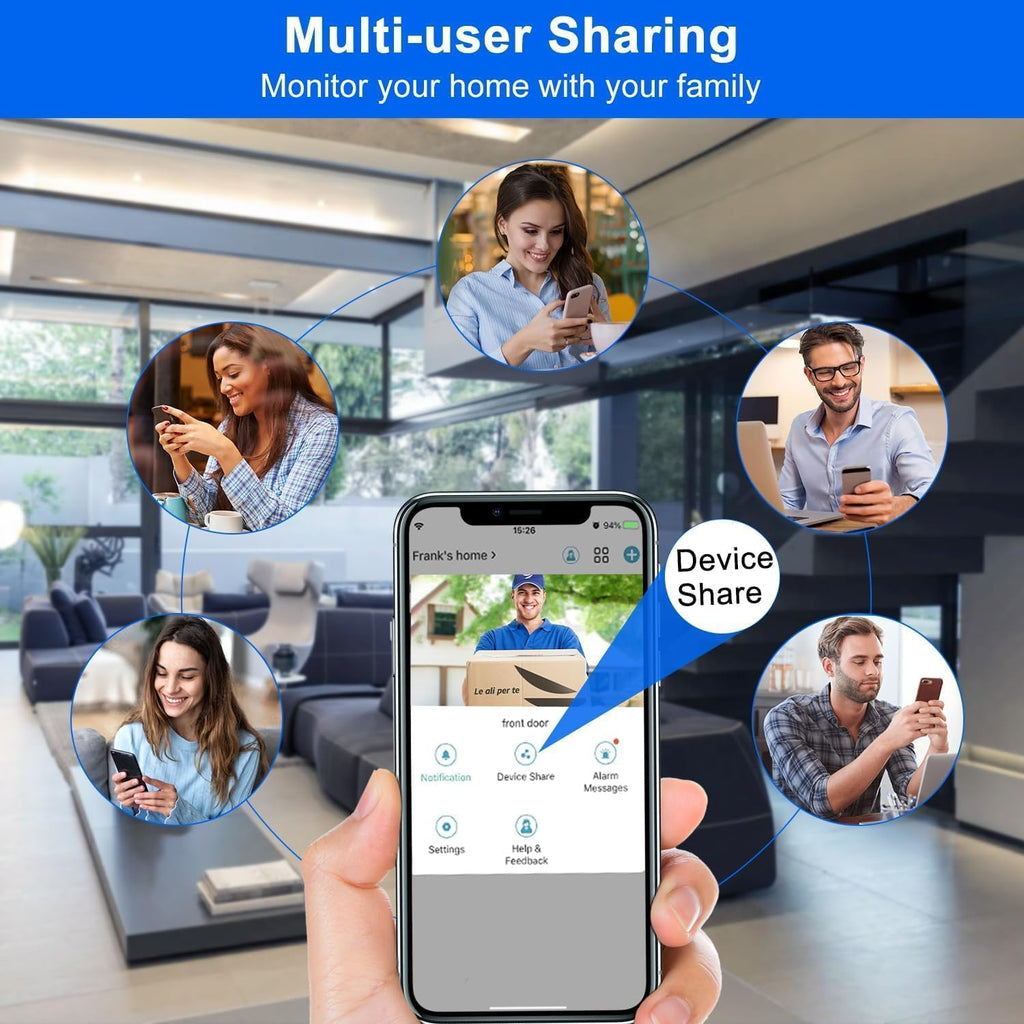 Wireless Video Doorbell with Chime 2K HD No Subscription Security Doorbell Camera PIR Motion Detection Night Vision 2-Way Audio Battery Powered Local/Cloud Storage Works with Alexa and Google