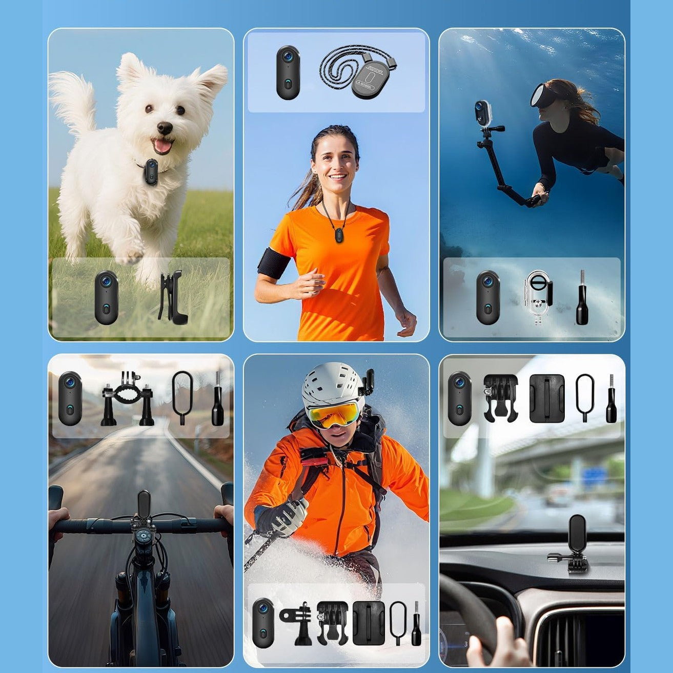 UYIKOO Action Cam WiFi, 64 GB Sports Camera WiFi 120° 1080P HD, Mini 360 Action Camera Bicycle Motorcycle Helmet Camera, Underwater Camera Small Body Cam Body Camera Waterproof for Swimming Pets