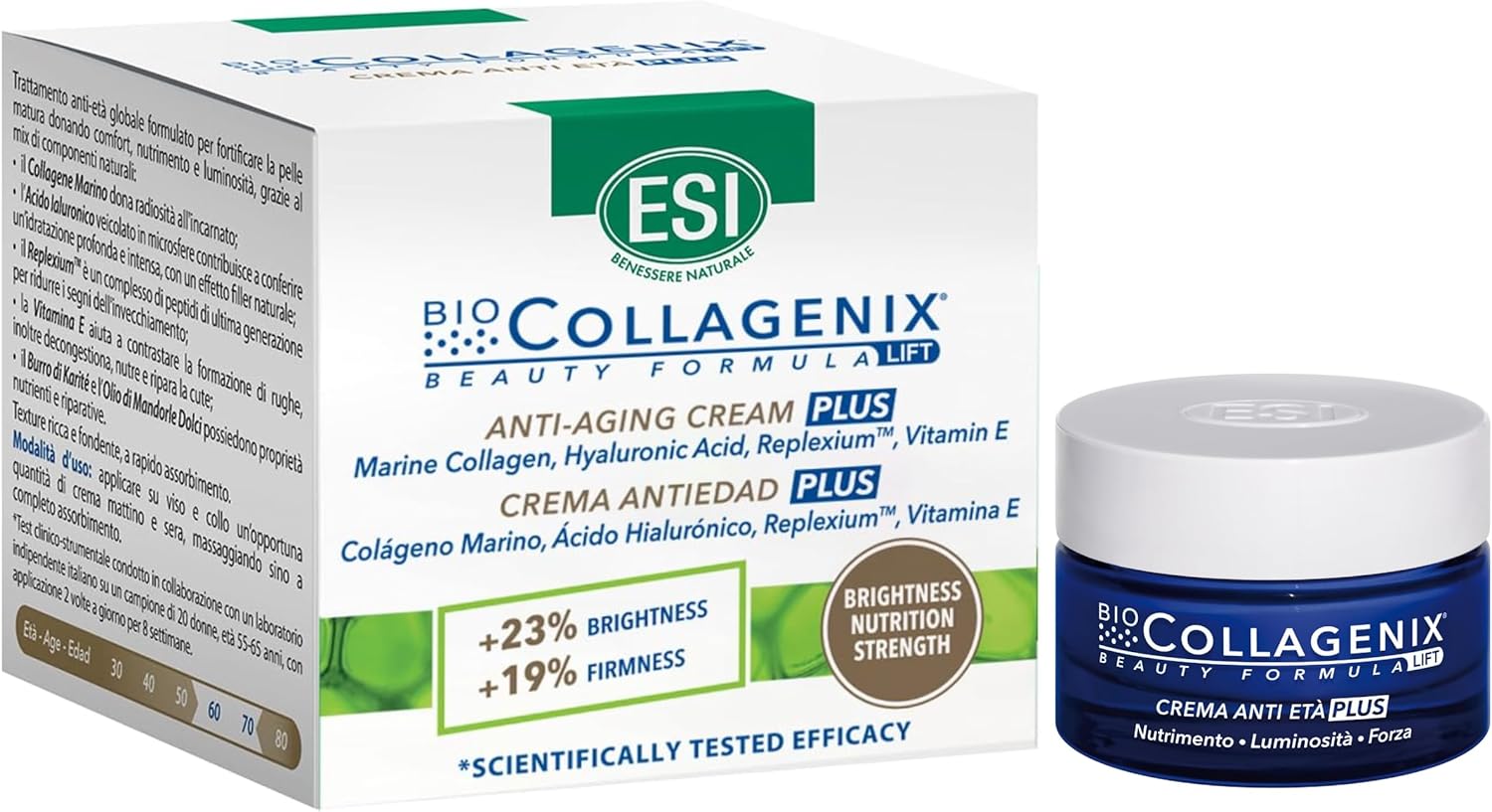 ESI - Biocollagenix Anti-Ageing Plus Face Cream for Mature Skin, with Marine Collagen and Hyaluronic Acid, Anti-Age and Antioxidant Action, Gives Firm, Nourished and Elastic Skin, 50 ml