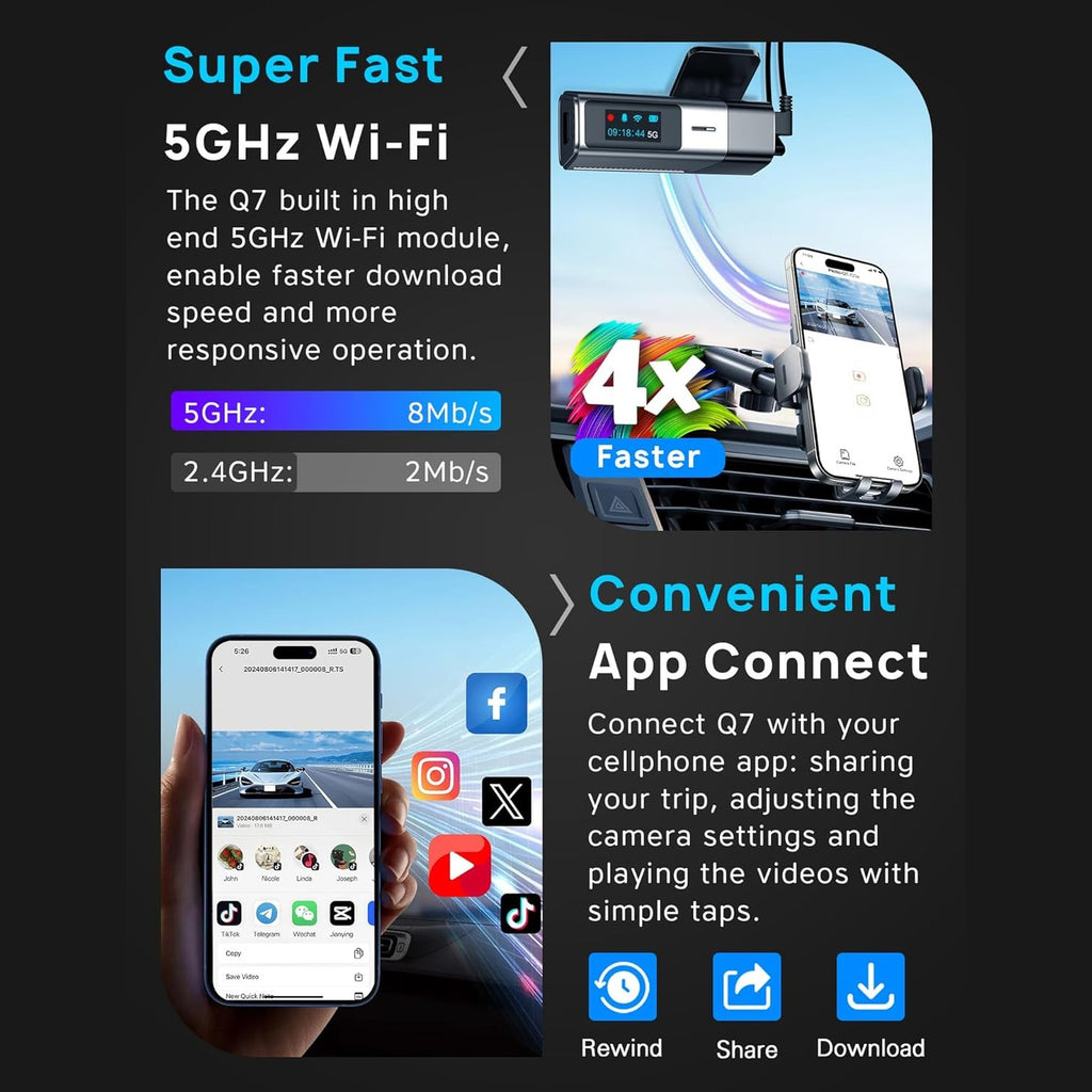 Navycrest 5G WiFi Dash Cam Front and Rear with 64GB Card, Dash Camera for Cars 2.5K/1440p Front and 1080P Rear, Dashcams for Cars Loop Recording, Gravity Sensor, 24Hours Parking Mode, Silver