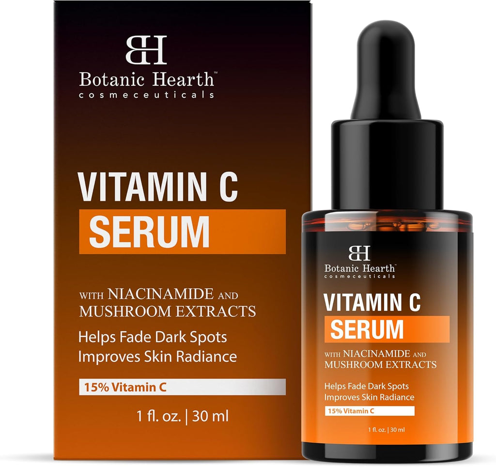 Botanic Hearth 15% Vitamin C Face Serum with Niacinamide, Hyaluronic Acid, Allantoin, Cica, Ferulic Acid & Vitamin E | Targets Dark Spots, Sun Damage, Wrinkles to Brighten & Even Tone Skin| 1fl oz
