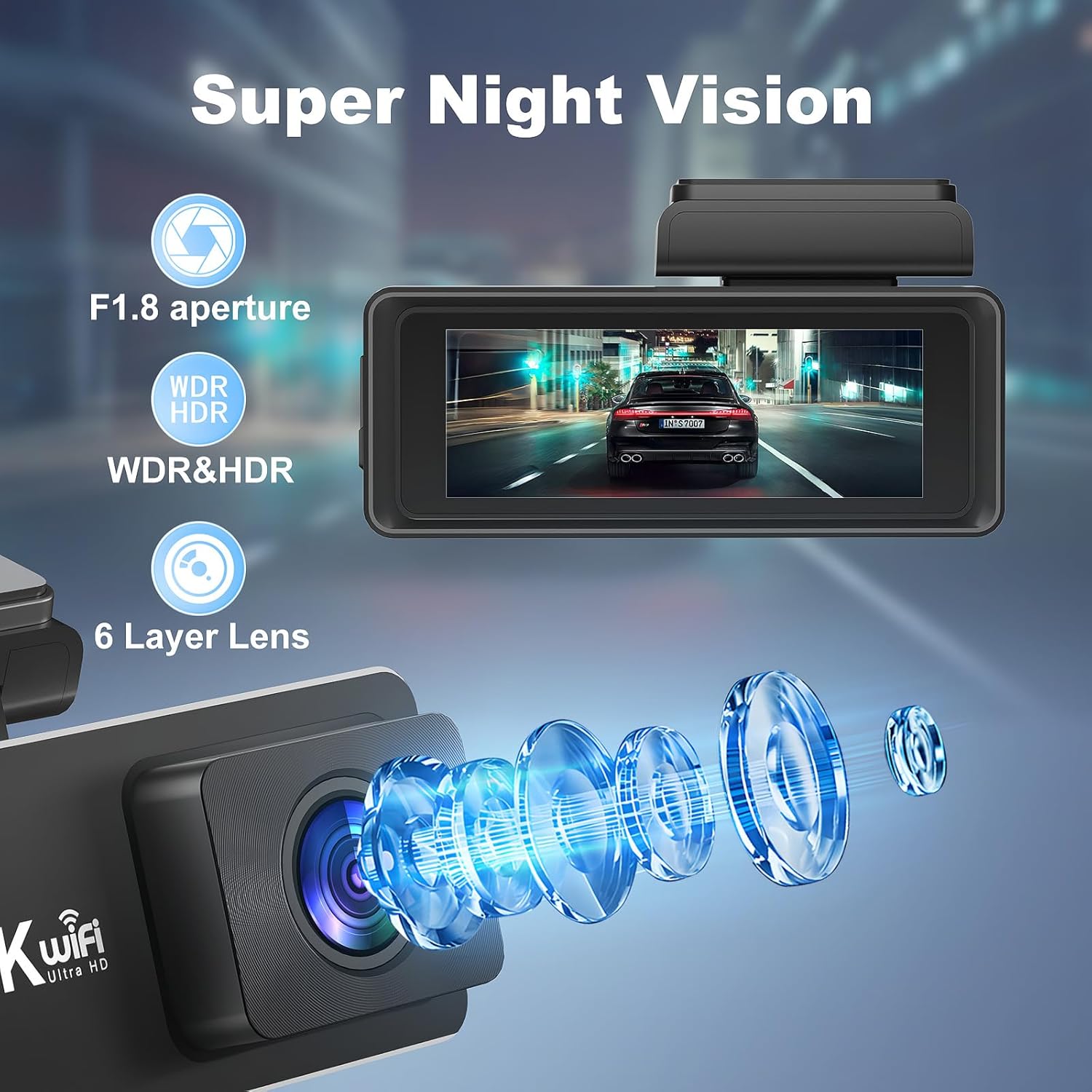 Dash Cam Front and Rear 4k+1080P, CHORTAU WiFi Dual Dash Cam with APP, 2.99’’ IPS Dash Camera for Cars with Free 64GB Card, Dashboard Camera with Night Vision, 24/7 Parking Monitor, WDR