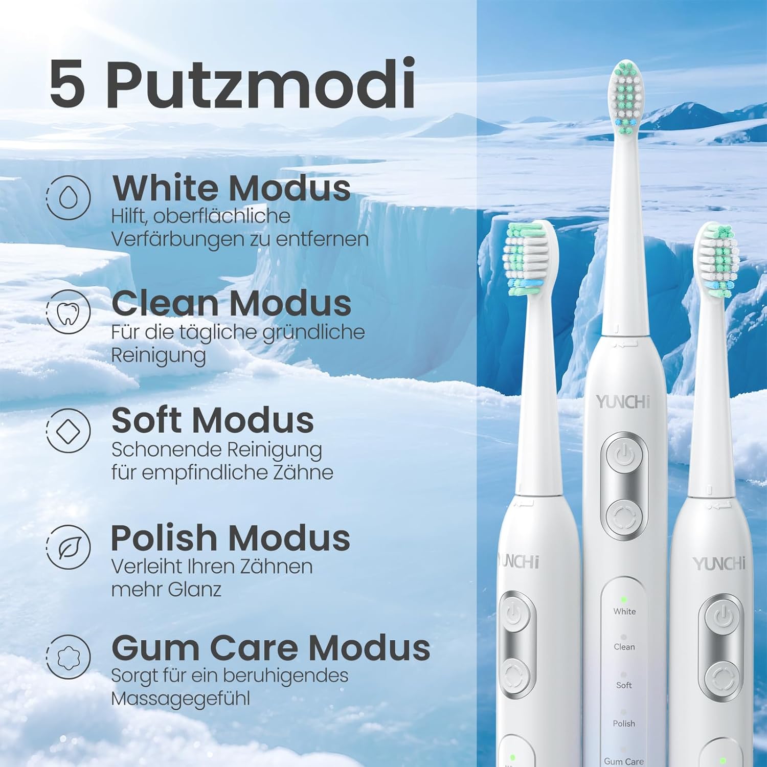 YUNCHI C2 Electric Toothbrush with 40000 VPM, Sonic Toothbrush for Adults and Children, USB-C Charge, 30 Days Battery Life, 5 Cleaning Modes, 2 Minute Timer, 8 Brush Heads, Travel Case, Light Blue and