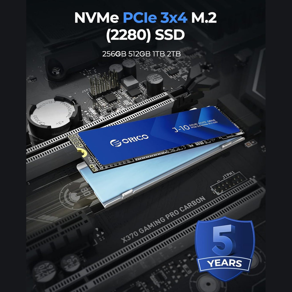 ORICO NVMe M.2 1T PCIe Gen3.0x4 2280, 3D NAND Internal SSD with Heatsink, up to 3100MB/s, Internal Solid State Drive for PC/Console Games and Video Editing-J10