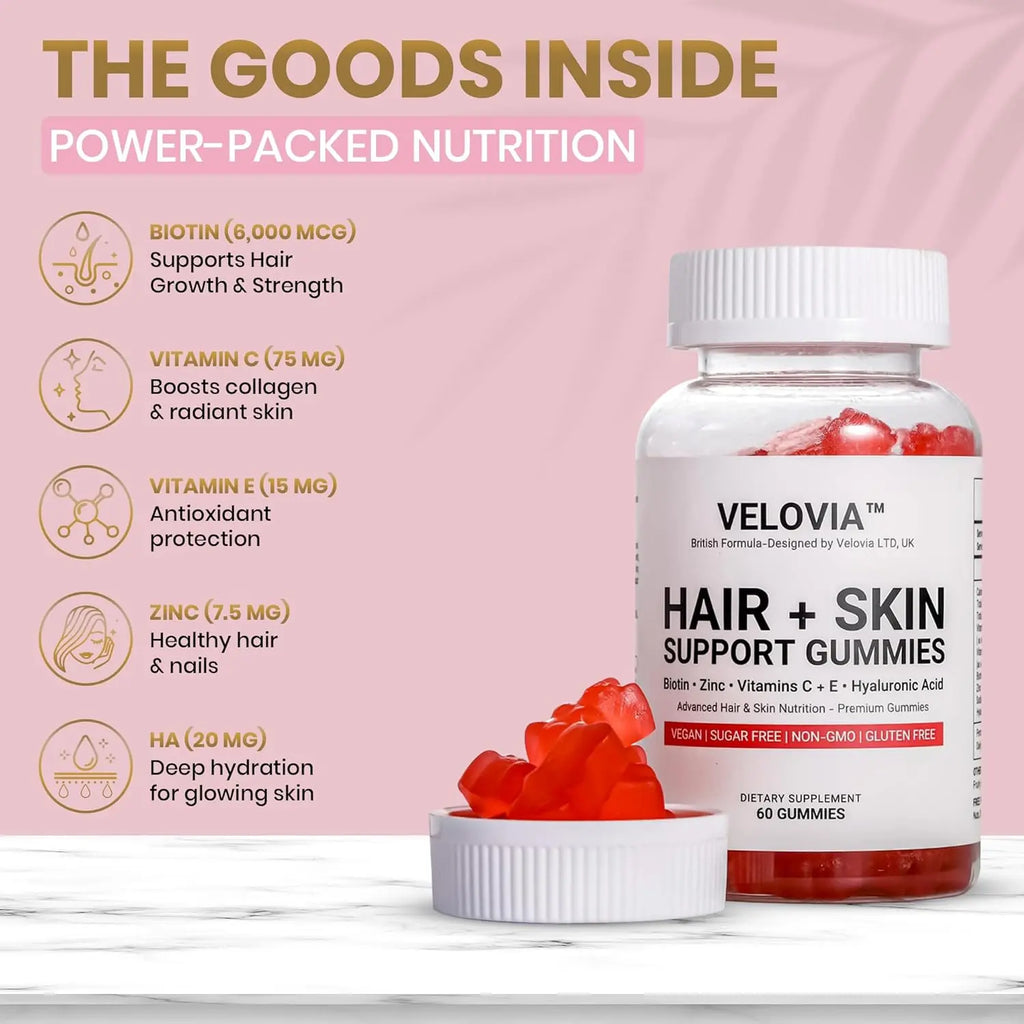 Hair Strength Gummies – Biotin + Zinc + Vitamins C & E – Sugar Free – Supports Stronger, Thicker-Looking Hair – 60 Vegan Gummies (30 Day Supply)