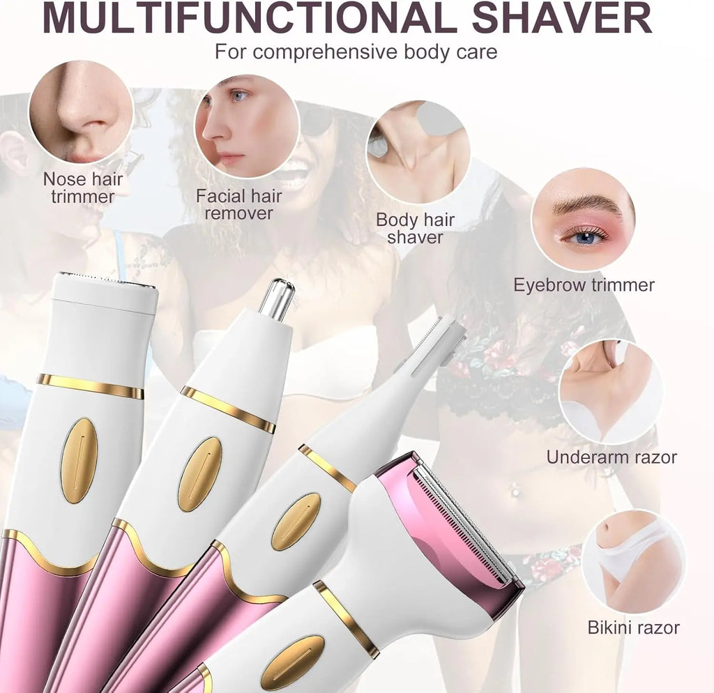 Koeutoze 4-in-1 Electric Women's Shaver with Digital Display, IPX7 Waterproof, Facial Hair Remover for Women, Intimate Shaver for Face, Intimate Area, Armpits, Legs, USB Charging