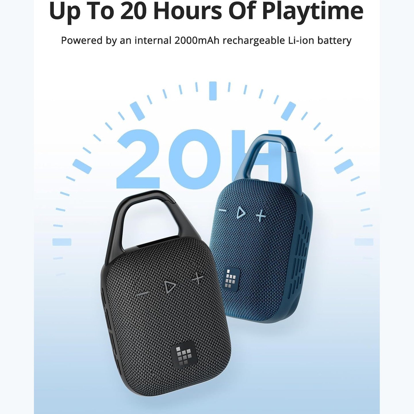 Tronsmart Mirtune H1 Portable Outdoor Speaker, 18H Playtime, Loud Sound and Punchy Bass, Integrated Carabiner, IPX7 Waterproof, Customize EQ, Bluetooth 5.3 Speaker for Travel, Hiking, Camping(Black)