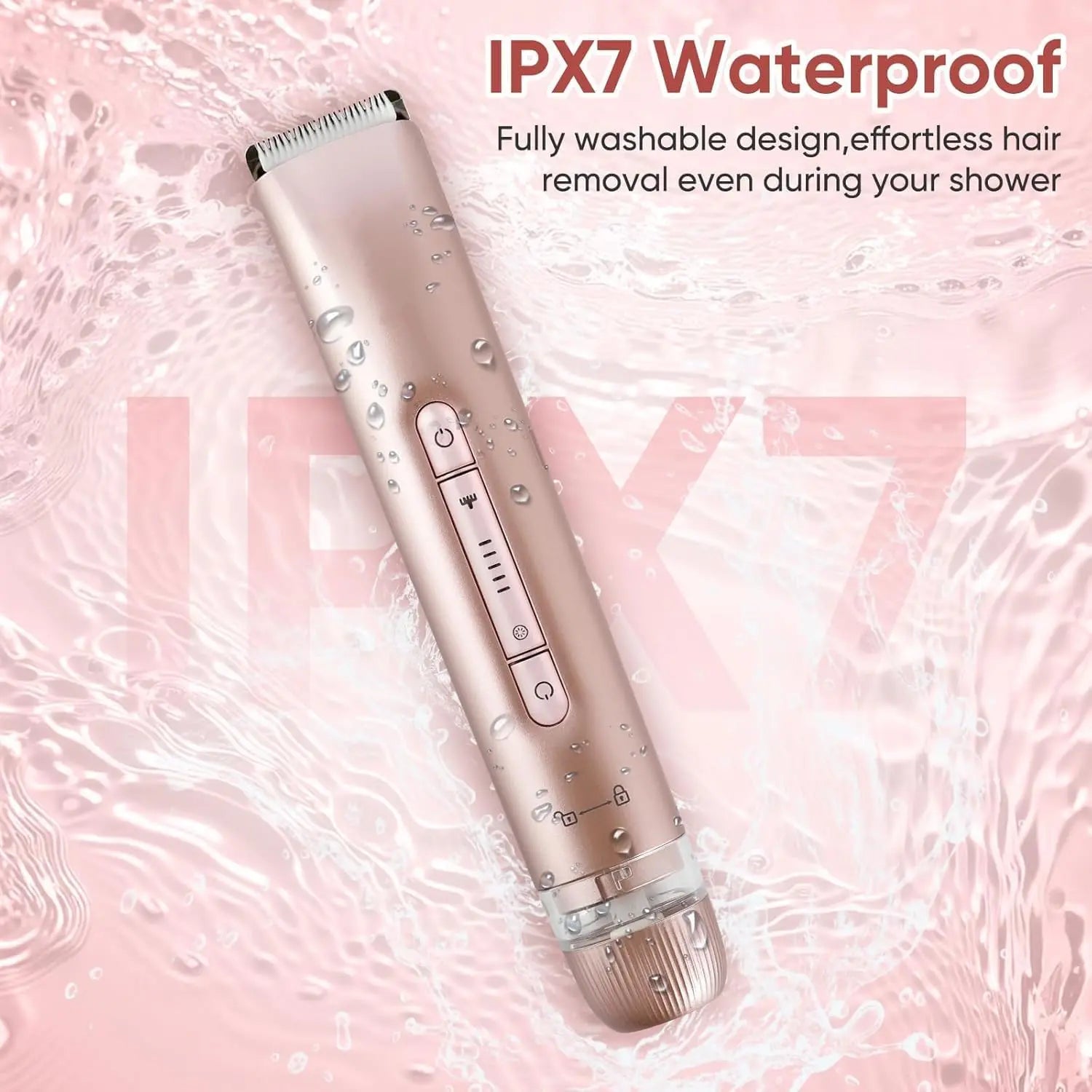 IPX7 waterproof rose gold electric razor with fully washable design for shower hair removal