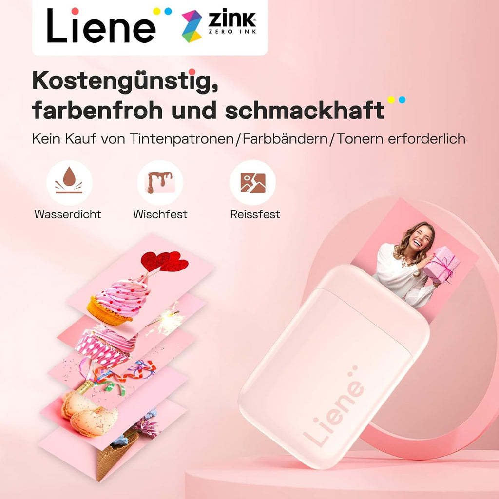 Liene Pearl K100 2x3'' Portable Photo Printer, Portable Phone Printer with 50 Zink Photo Paper Sticker, Bluetooth Printer for iOS & Android, Mini Instant Printer for iPhone