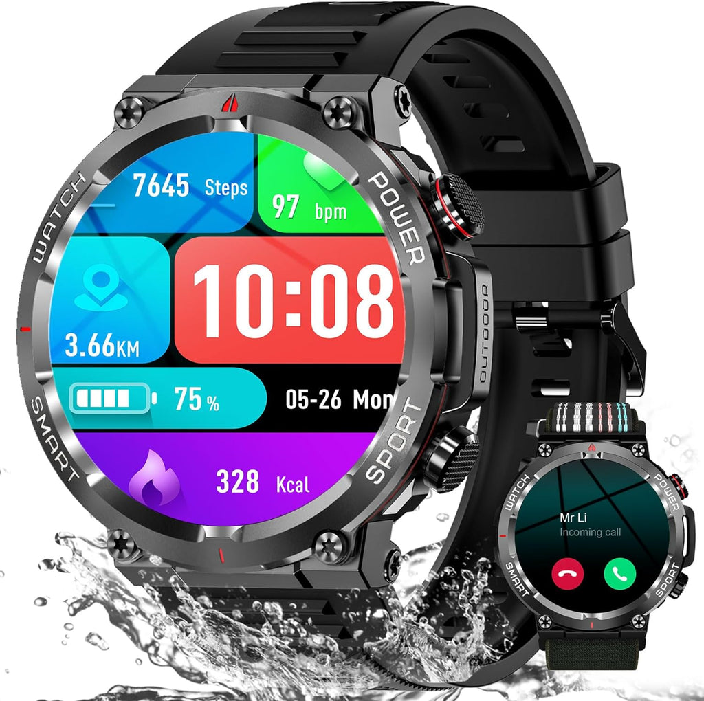 IOWODO Smartwatch Men Women 1.85 Inch Smart Fitness Watch with 100 Sports Modes, Bluetooth Calls, Heart Rate Monitor/Sleep/SpO2, Smartwatch Watch for Android iOS(Black)