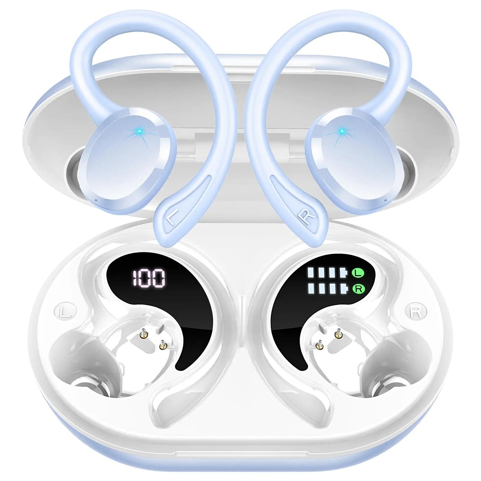 Wireless Earbuds, Bluetooth 5.3 Headphones with 4 ENC Noise Cancelling Mic, 75H Wireless Headphones In Ear Stereo Sound Deep Bass, 2024 Bluetooth Earphones IP7 Waterproof LED Display for Running, Blue