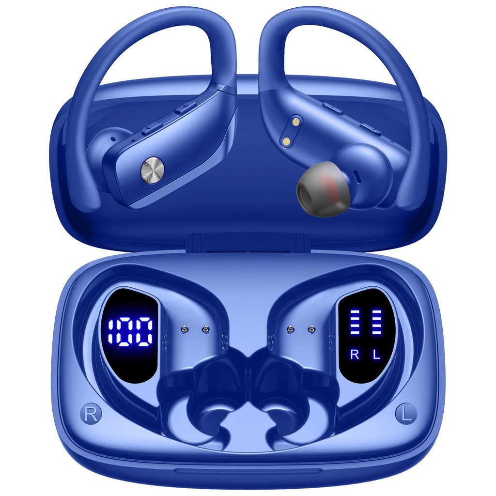 bmani Wireless Earbuds Bluetooth Headphones 48Hrs Play Back Sport Earphones With Led Display Over-Ear Buds With Earhooks Built-In Mic Headset For Workout Black -Veat00L