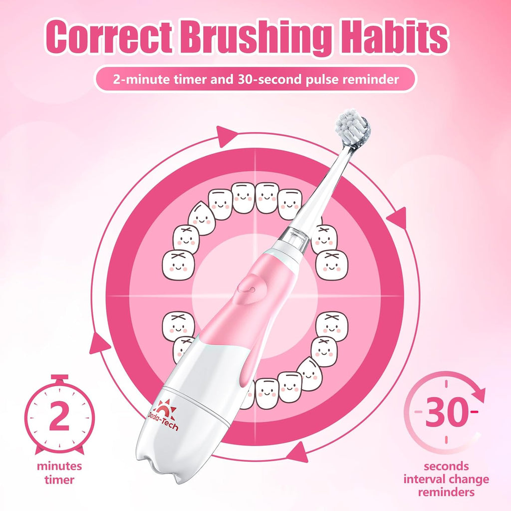 Electric Toothbrush Children's Baby Toothbrush Children's Toothbrush Electric from 1 2 3 Years with LED Light Integrated Timer 90% Rounded Bristles Baby Toothbrush for Toddlers from 6 Months (Pink