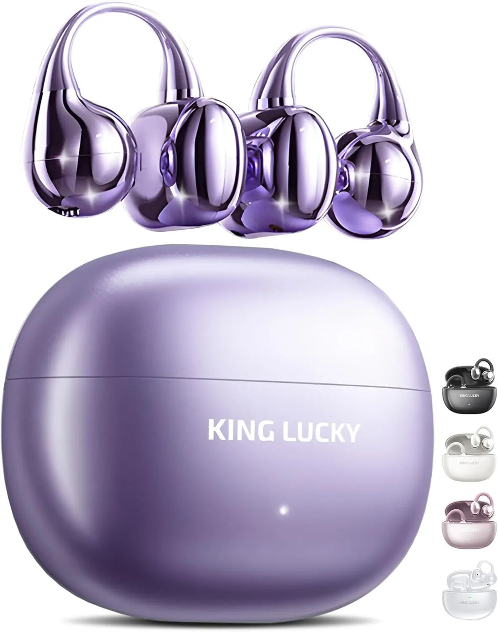 King Lucky Clip on Earbuds Open Ear Wireless Bluetooth 5.4 Headphones with Mic,50H Playtime,Noise Cancelling,Waterproof,Sports Ear Buds,Comfortable for Small Ears & Glasses Wearers,for Workouts,Purple