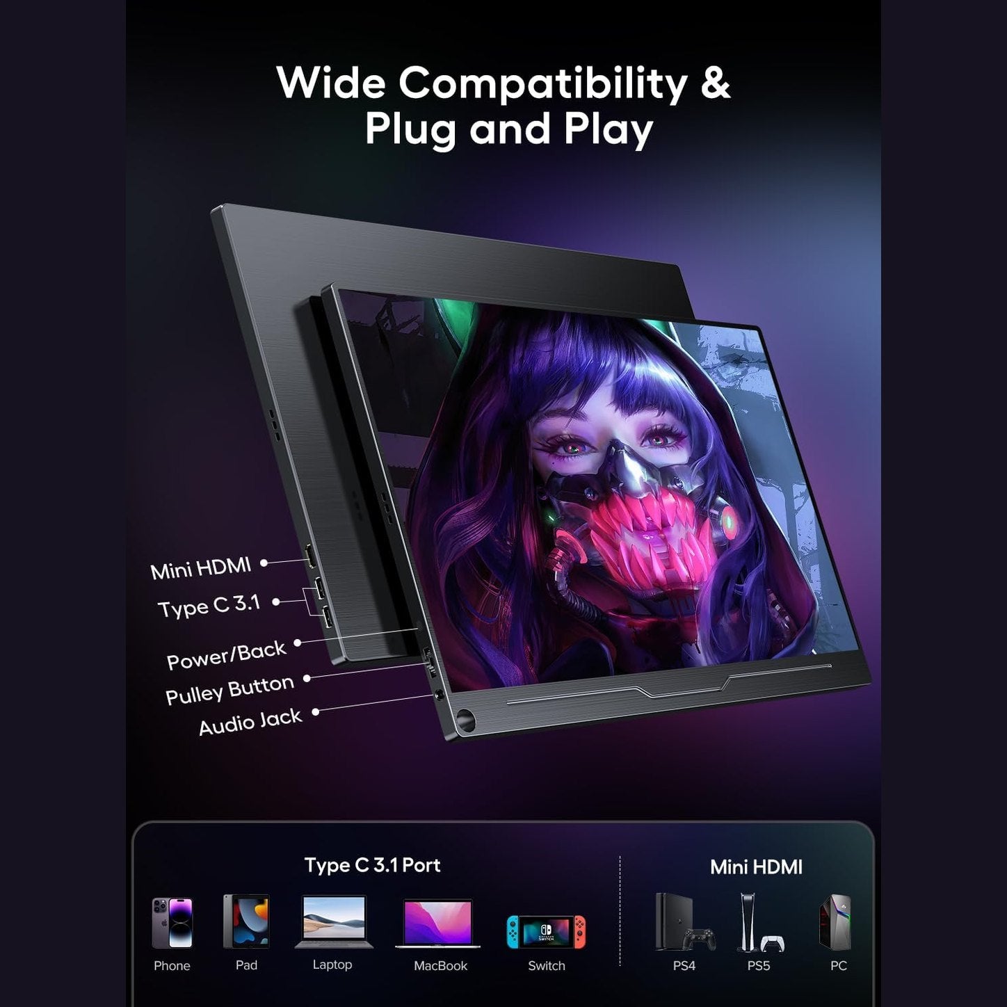 UPERFECT 18.5 Inch 120Hz Portable Screen with Matte IPS Display Full HD 1920 x 1080 USB C Mini HDMI for Laptop PC Switch PS4/5 Xbo Raspb Pi, Metal Case, Mobile Monitor VESA Mount
