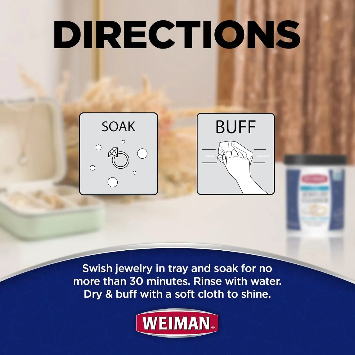 Weiman Jewelry Cleaner Liquid – Restores Shine and Brilliance to Gold, Diamond, Platinum Jewelry and Precious Stones – 7 Ounce
