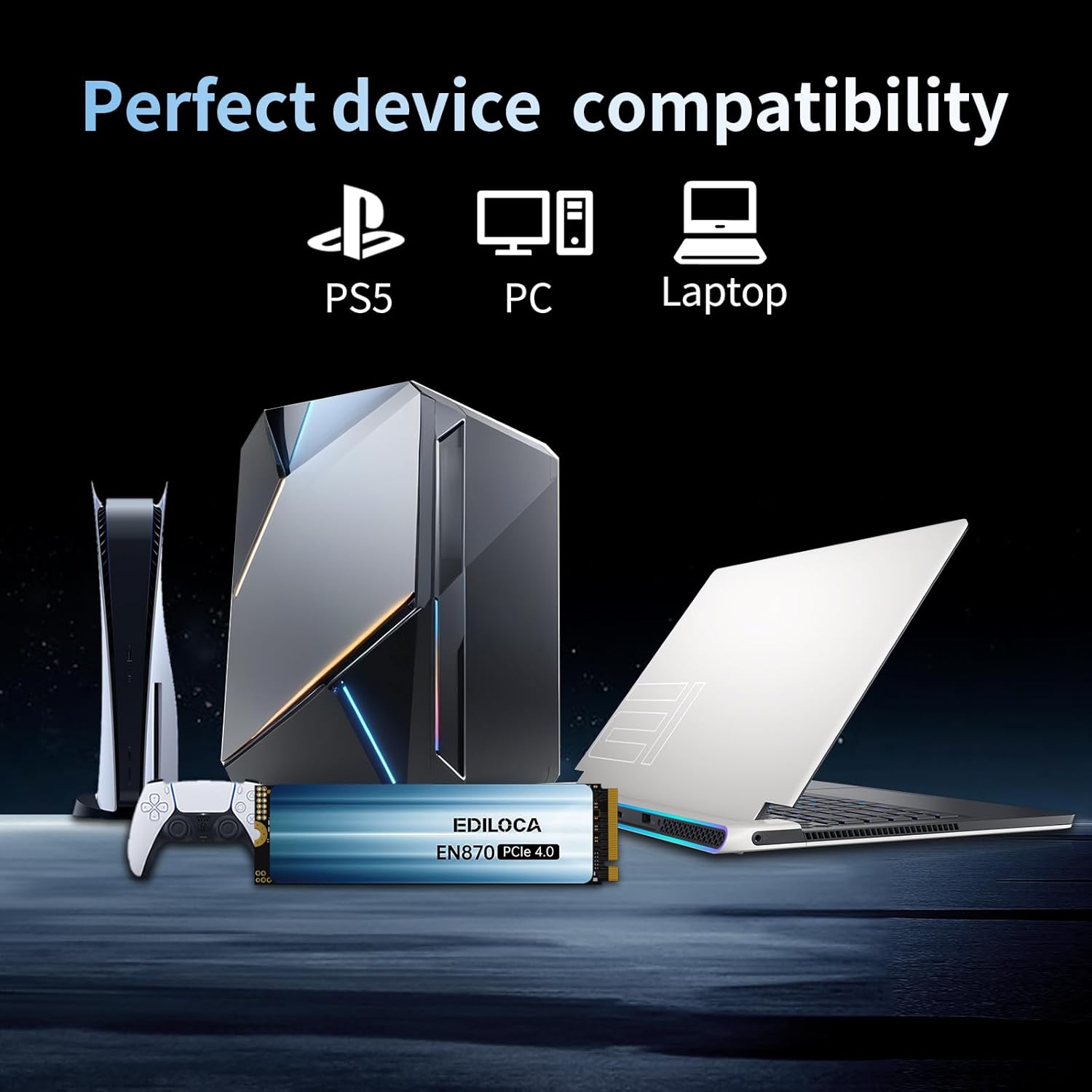 Ediloca 4TB SSD NVMe M.2 2280 PCIe Gen4 x4 Internal Solid State Drive - Up to 7300MB/s, 4TB SSD PS5 Dynamic SLC Cache, PS5 Compatible for Gaming PC Laptop(EN870)