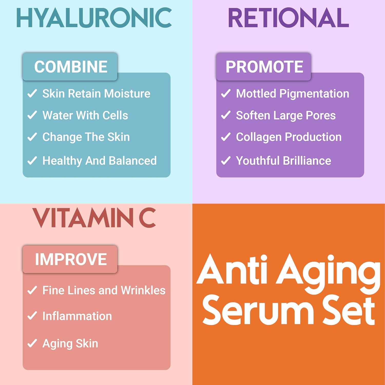 Aitnaturals Anti-Aging Serum Set (Each 30ml) | Powerful Trio of Vitamin C, Retinol, & Hyaluronic Acid | Reduces Wrinkles, Firms, Hydrates, Boosts Brightness, Improves Elasticity & Moisturizes Skin