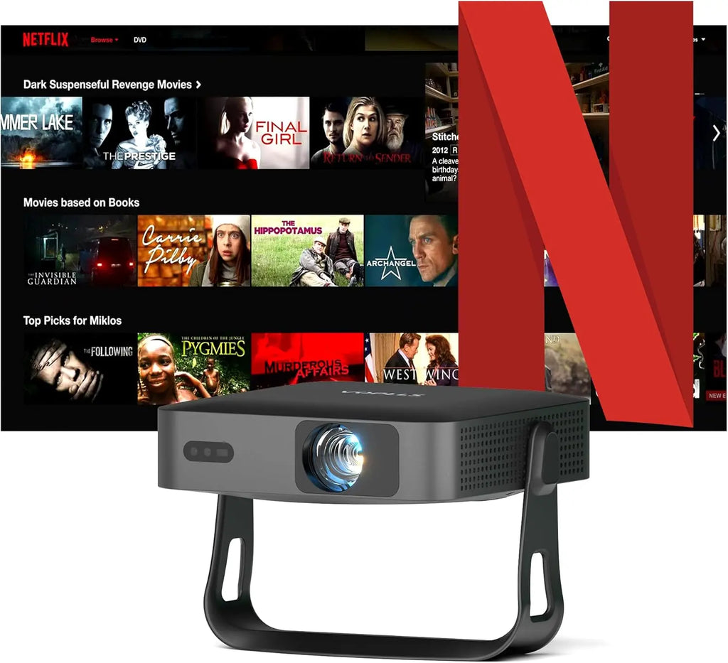 Smart Projector Netflix Official/360° Rotatable: Mini Projector 4K with Auto Focus & Keystone Correction, VOPLLS 25000L 1080P Full HD WiFi6 Bluetooth Projector Small Home Cinema / Outdoor Projector