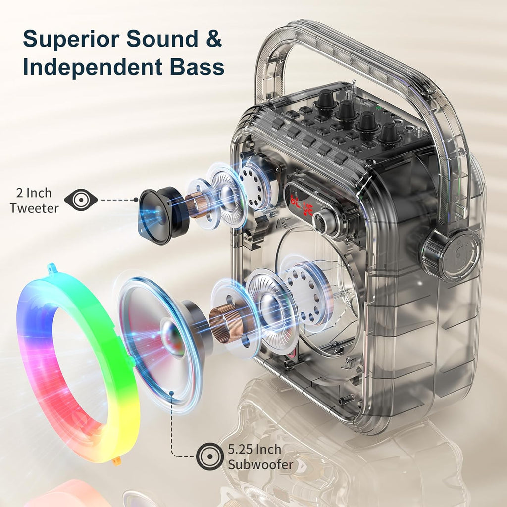 JYX Karaoke Machine, Professional Karaoke Speakers with 2 Wireless Microphones for Adults, Supports Portable Karaoke System TWS/AUX/FM/USB/TF Card