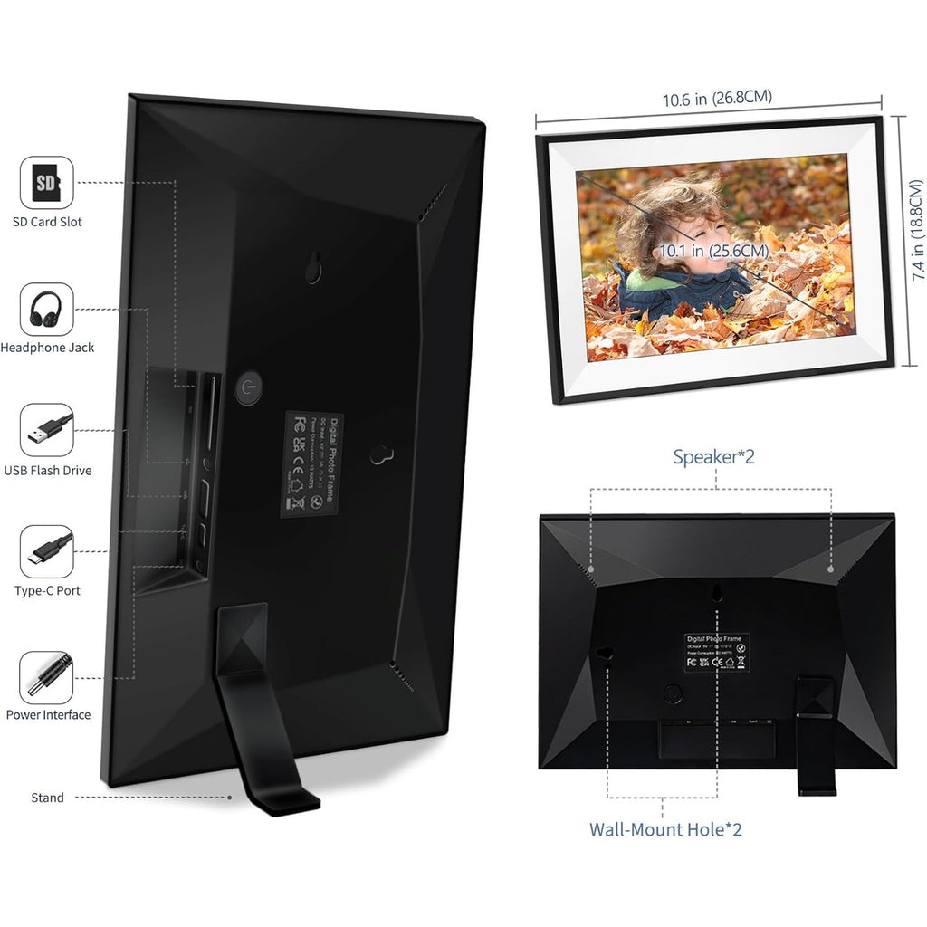 10.1" Digital Picture Frame,1280x800 HD IPS Touch Screen Photo Frame Electronic, 32GB Memory,Auto-Rotate, Wall Mounted, Easy Setup，Send Photos/Videos from Phone Instantly via Uhale App, White