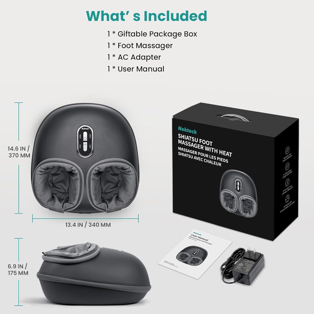 Nekteck Shiatsu Foot Massager with Heat, FSA Eligible Deep Kneading Therapy Air Compression, HSA Feet Massage Improve Blood Circulation Foot Wellness Soothing Pain Relief, Relax for Home Office Use