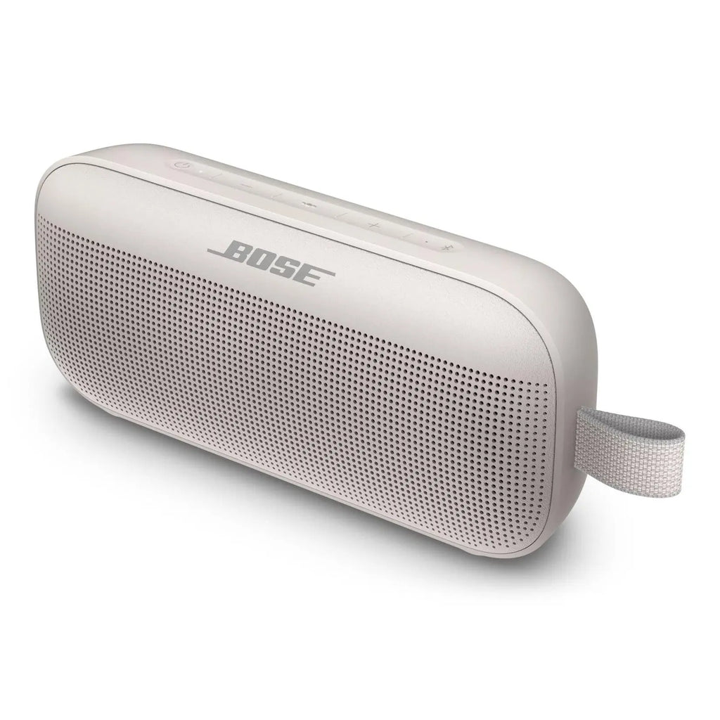 Beige Bose SoundLink Flex portable Bluetooth speaker with TPU body and fabric handle