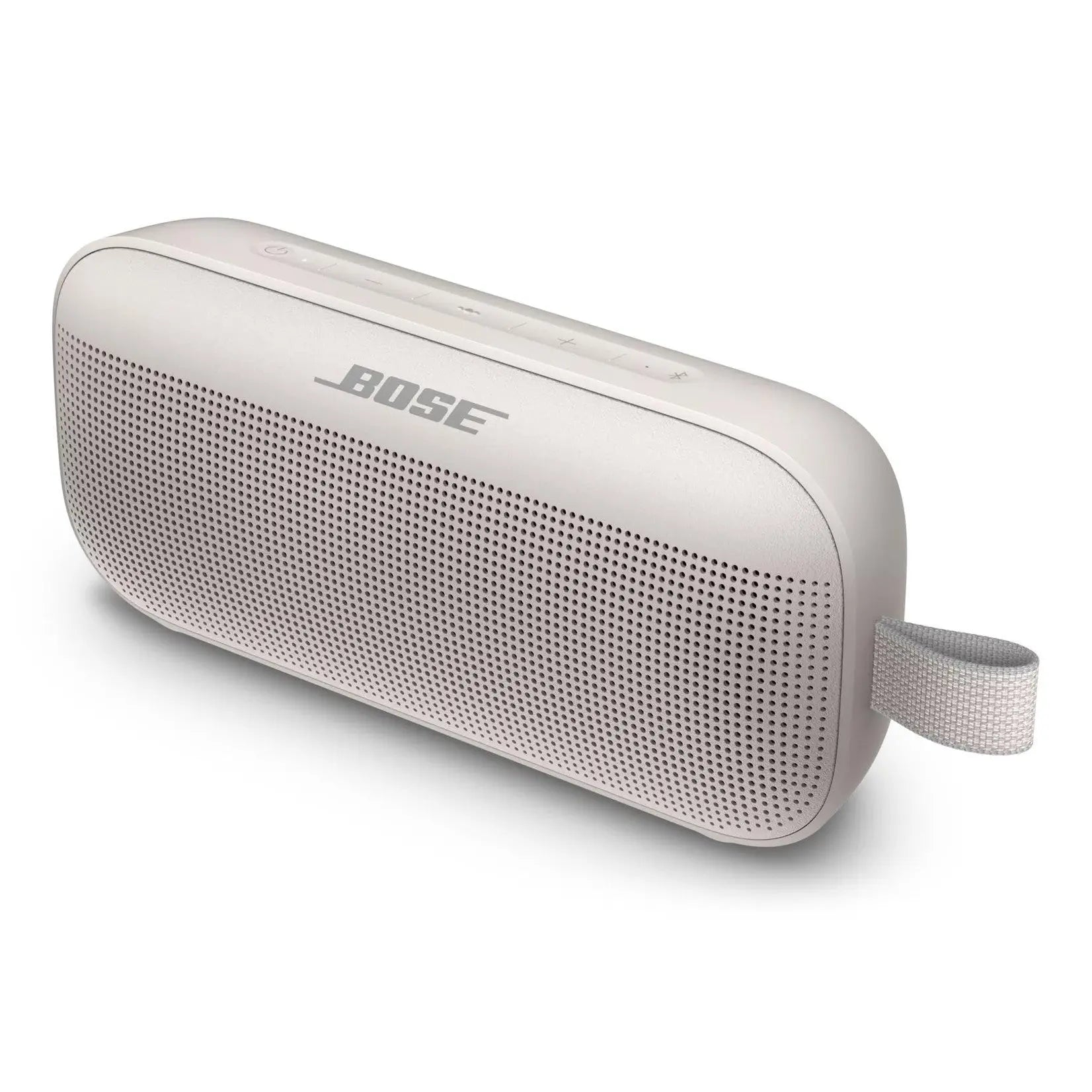 Beige Bose SoundLink Flex portable Bluetooth speaker with TPU body and fabric handle
