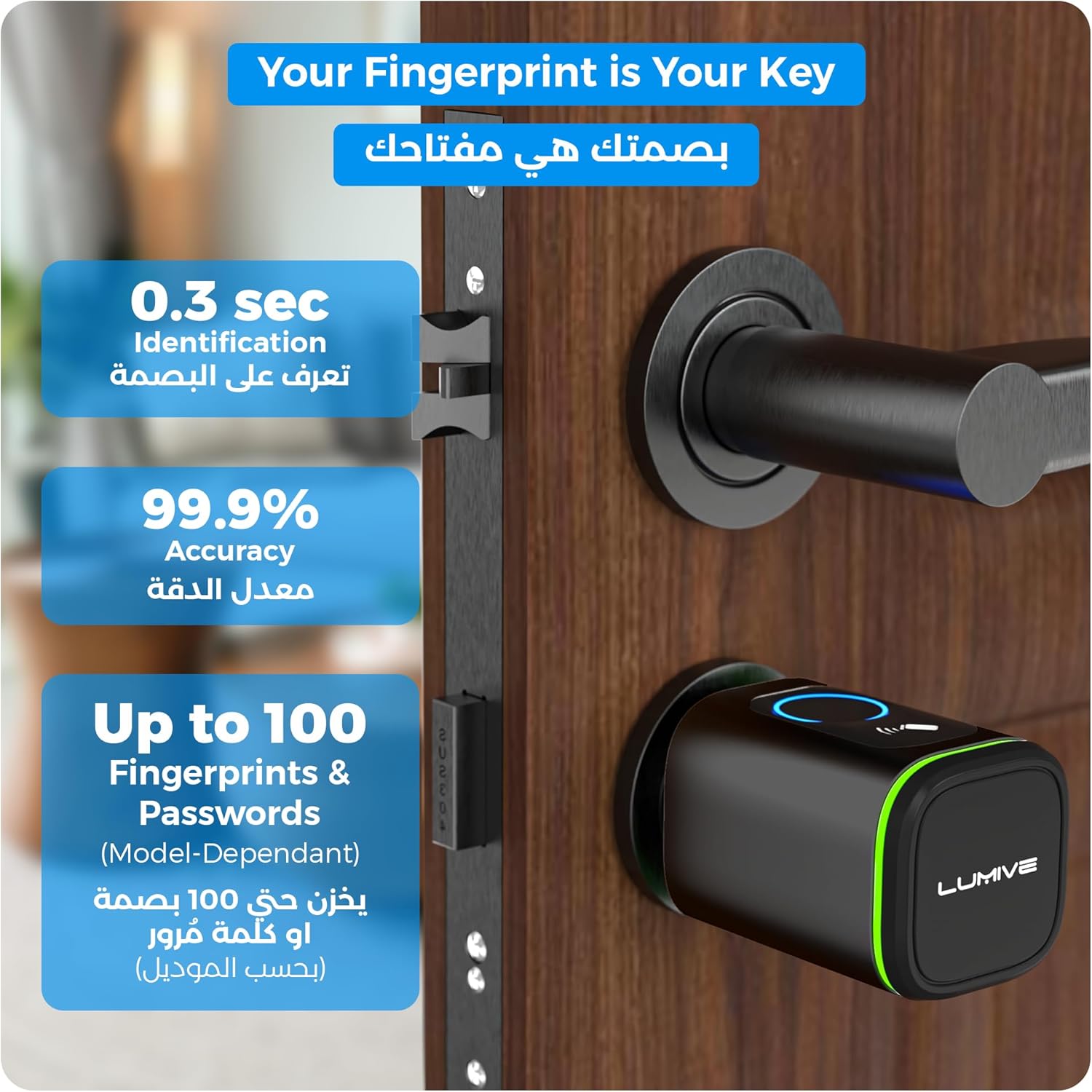 Lumive Smart Door Lock, Fingerprint Door Lock, Bluetooth App Unlock,2 Keys,2 RFID Cards,Fixed Cylinder, Black [Battery Included] (60mm Smart Cylinder)