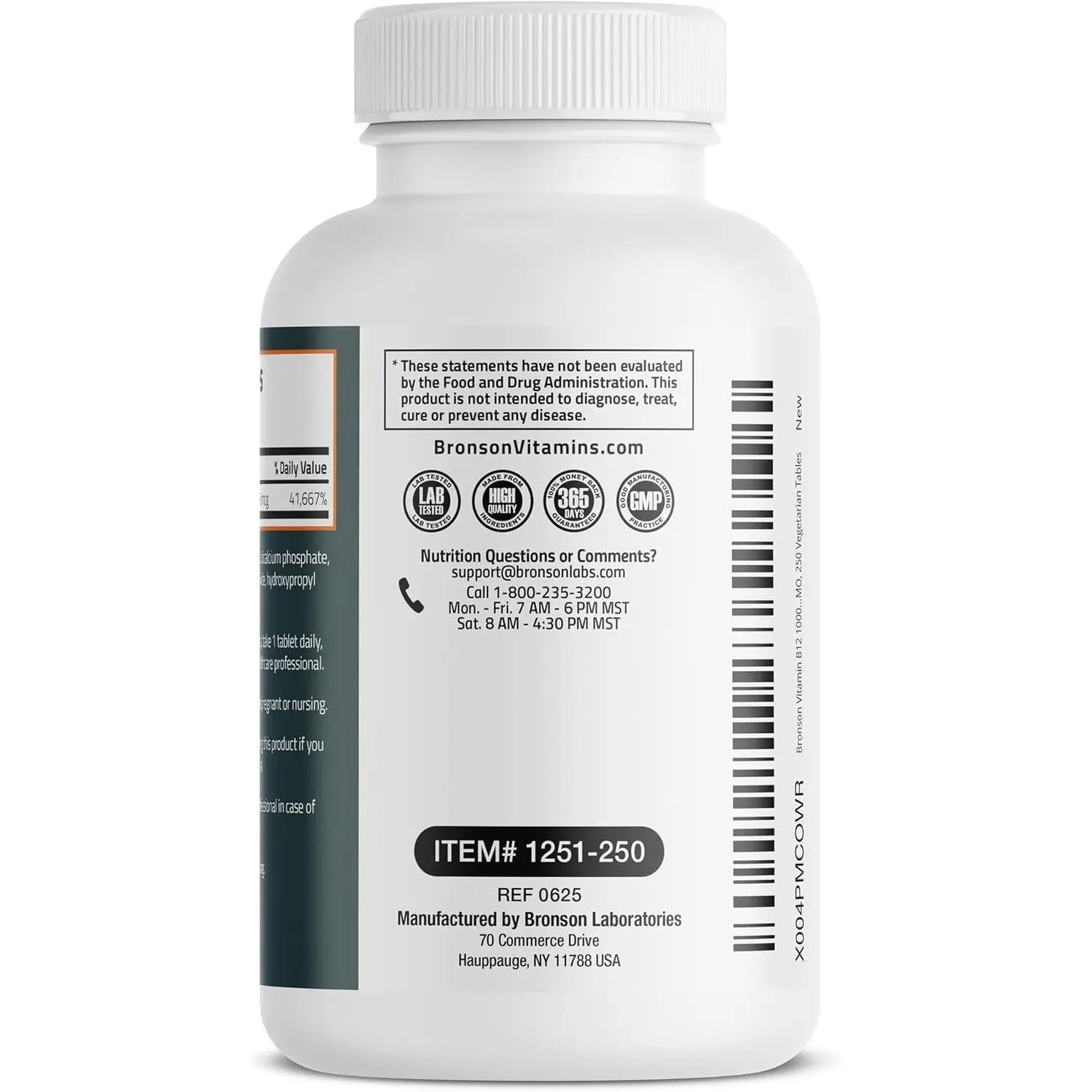 Bronson Vitamin B12 1000mcg Once Daily Formula Non-GMO, 250 Vegetarian Tablets