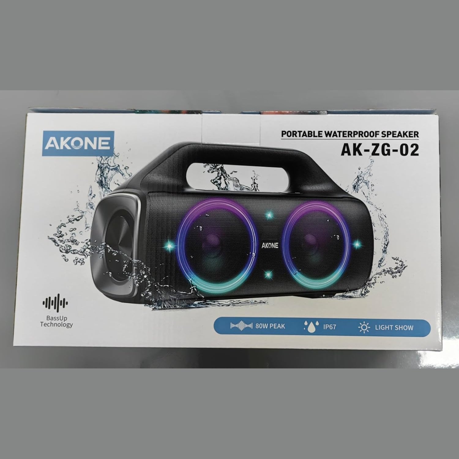 AKONE Portable Bluetooth Speaker, 80W Peak Wireless Outdoor Speaker with LED Light, Deep Bass, 20 Hour Playtime, IP67 Waterproof Bluetooth Speaker, Loud Party Speakers for Camping, Beach, Garage