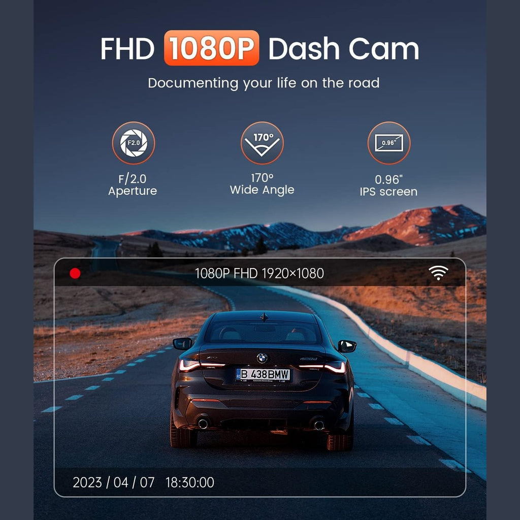 BESTSEE Dash Cam Front, 1080P Mini WiFi DashCam for Cars, Car Camera Dash with 0.96" mini screen Parking Monitor, Super Night Vision, 170° Wide Angle, App Control, G-Sensor, Easy Installation