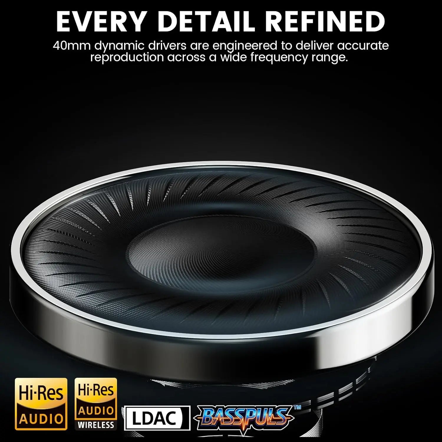 1Mii Y8 Noise Cancelling Headphones Bluetooth, Wireless LDAC Hi-Res Audio, Custom EQ, 75H Playtime, Comfort Fit, Over Ear Headphones Foldable for Airplane Travel Home Office - App Enhanced Black