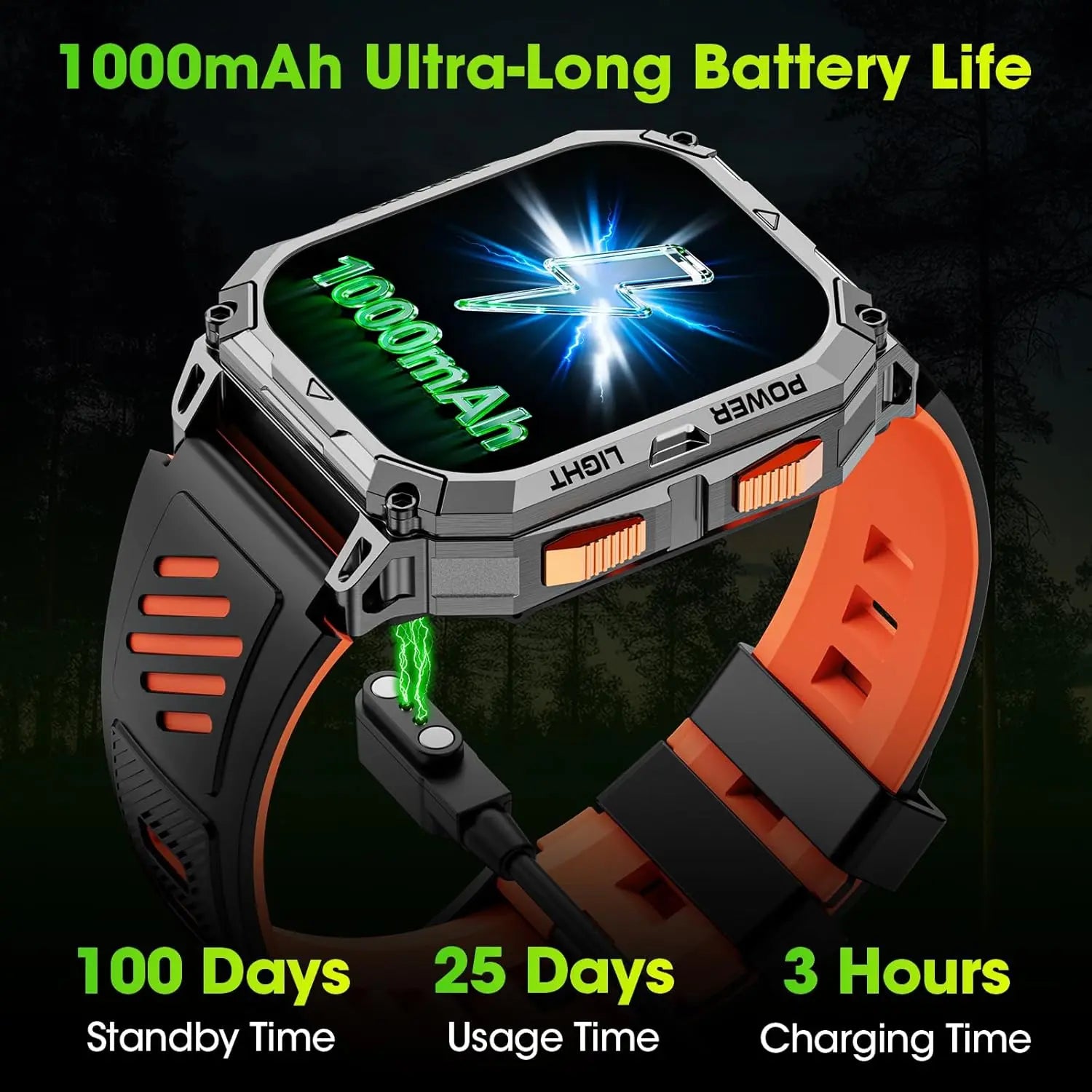 Military Smart Watch for Men, 2.01" HD Fitness Tracker with 100-Day Battery, Bluetooth Call,IP68 Waterproof, Heart Rate/Sleep/SpO2/Stress Monitor, 120+ Sports Modes for Android and iPhone