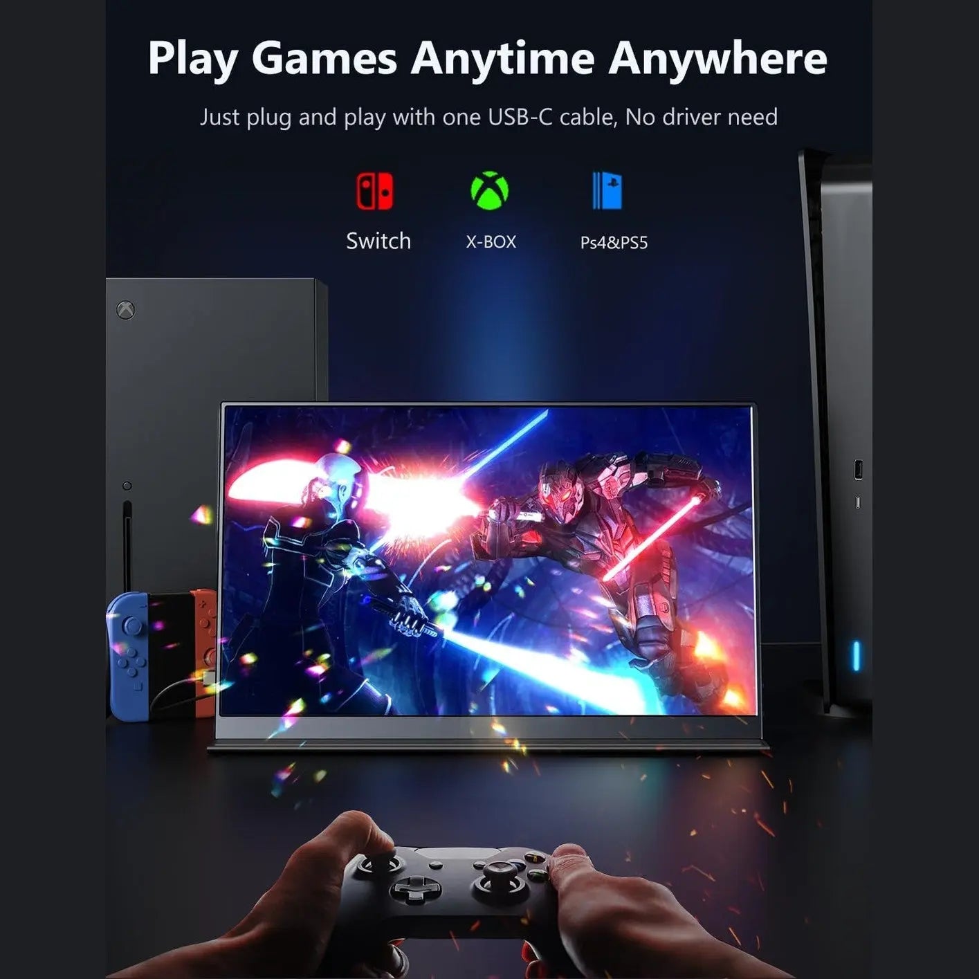 MagicRaven 1080P portable gaming monitor for Nintendo Switch PS5 Xbox plug and play setup