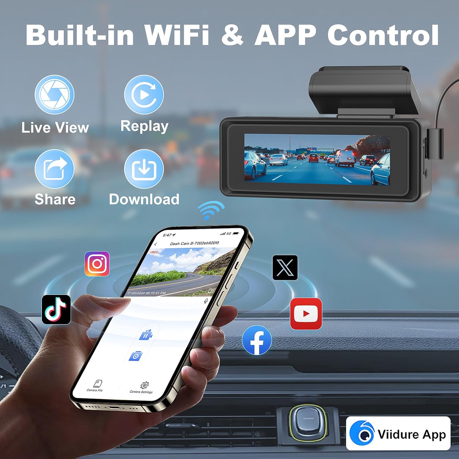 Dash Cam Front and Rear 4k+1080P, CHORTAU WiFi Dual Dash Cam with APP, 2.99’’ IPS Dash Camera for Cars with Free 64GB Card, Dashboard Camera with Night Vision, 24/7 Parking Monitor, WDR