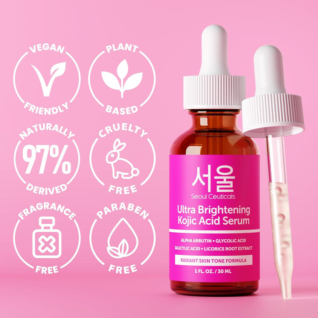 SeoulCeuticals Korean Skin Care Kojic Acid Serum Alpha Arbutin Serum – Dark Spot Remover Corrector Glycolic Acid Serum + Salicylic Acid K Beauty 1oz