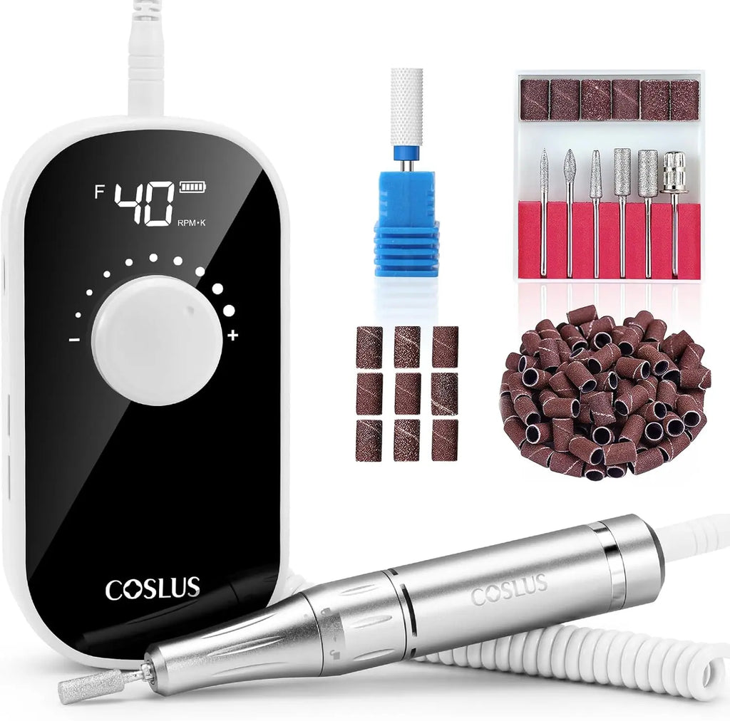 COSLUS Professional Rechargeable Electric Nail Drill 40000 RPM, Portable Nail File with Storage Stand for Acrylic Gel Polishing Removing - Easy to Use for Women, Manicure at Home DIY or Salon, Pink