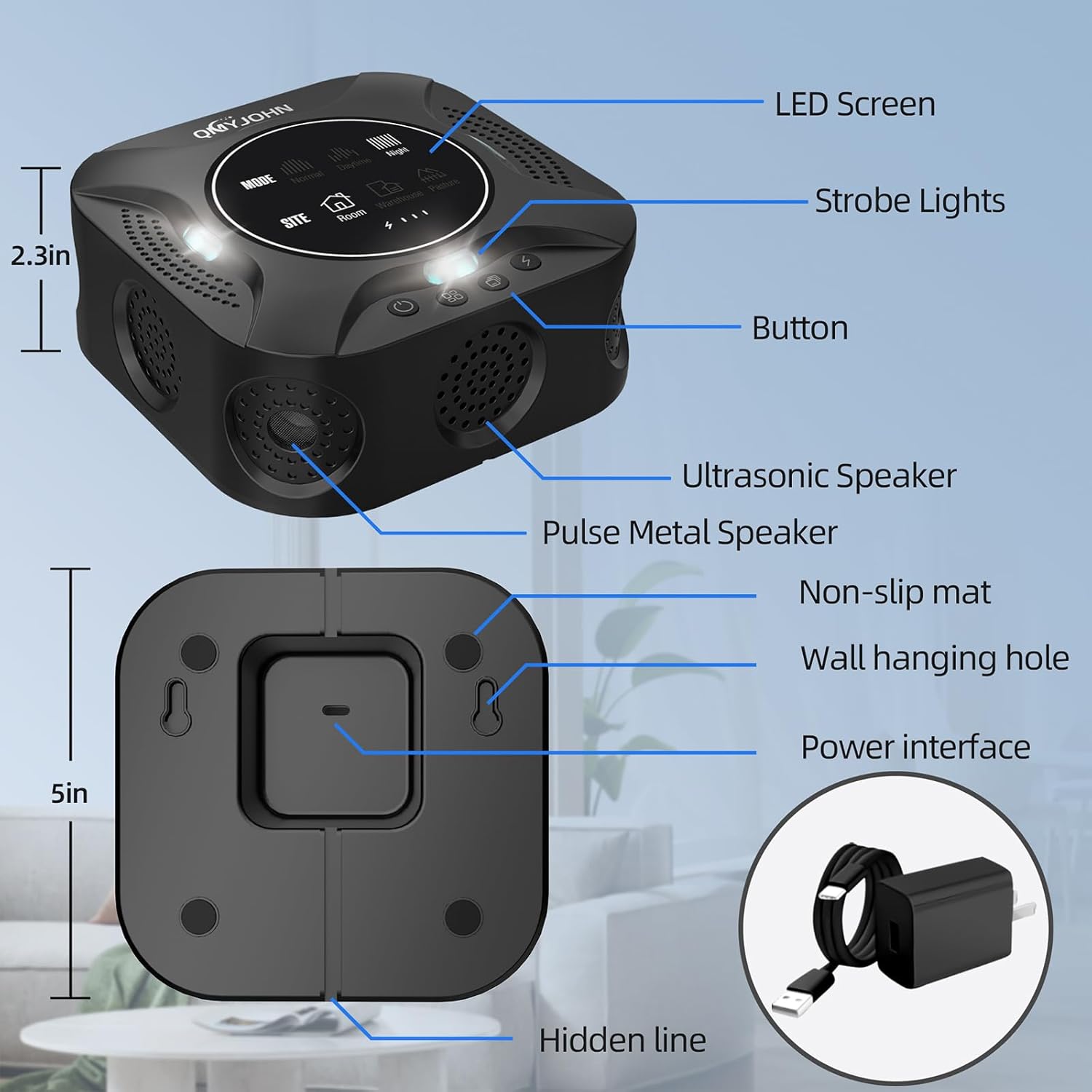 LED Display-ultrasonic pest Repeller Indoor,Multi-Mode Variable Frequency,with LED Strobe Light,Squirrel Repellent for House,Prevent Adaptation.Suitable for Houses,attics,garages,etc.