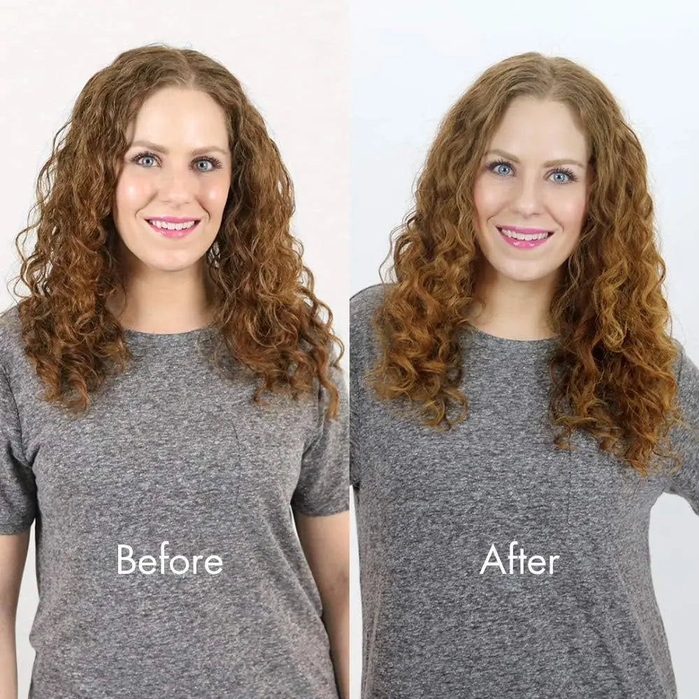 Reddish-brown wavy hair before and after with Hairfinity vegan hair growth supplements