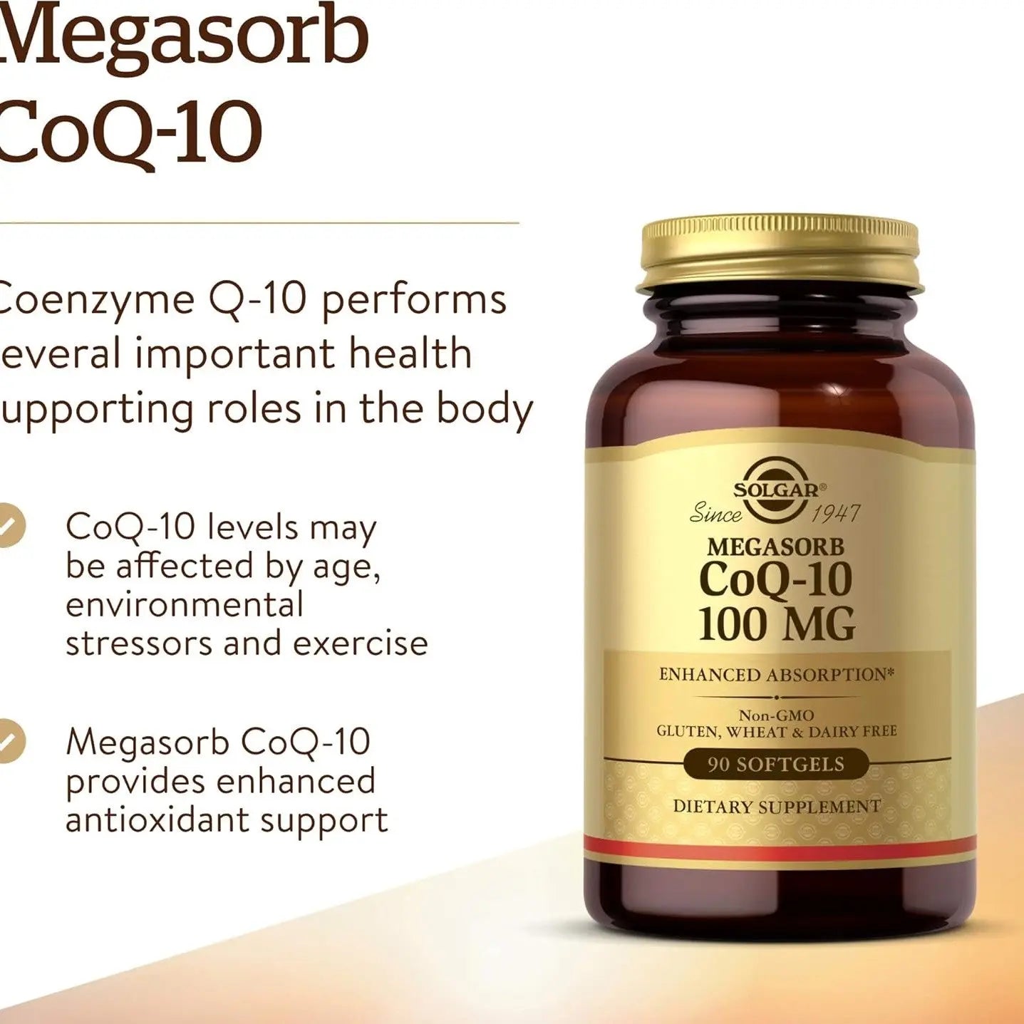 Solgar Megasorb CoQ-10 100 mg, 90 Softgels - Supports Healthy Aging - Coenzyme Q10 Supplement - Enhanced Absorption - Non-GMO, Gluten Free, Dairy Free - 90 Servings