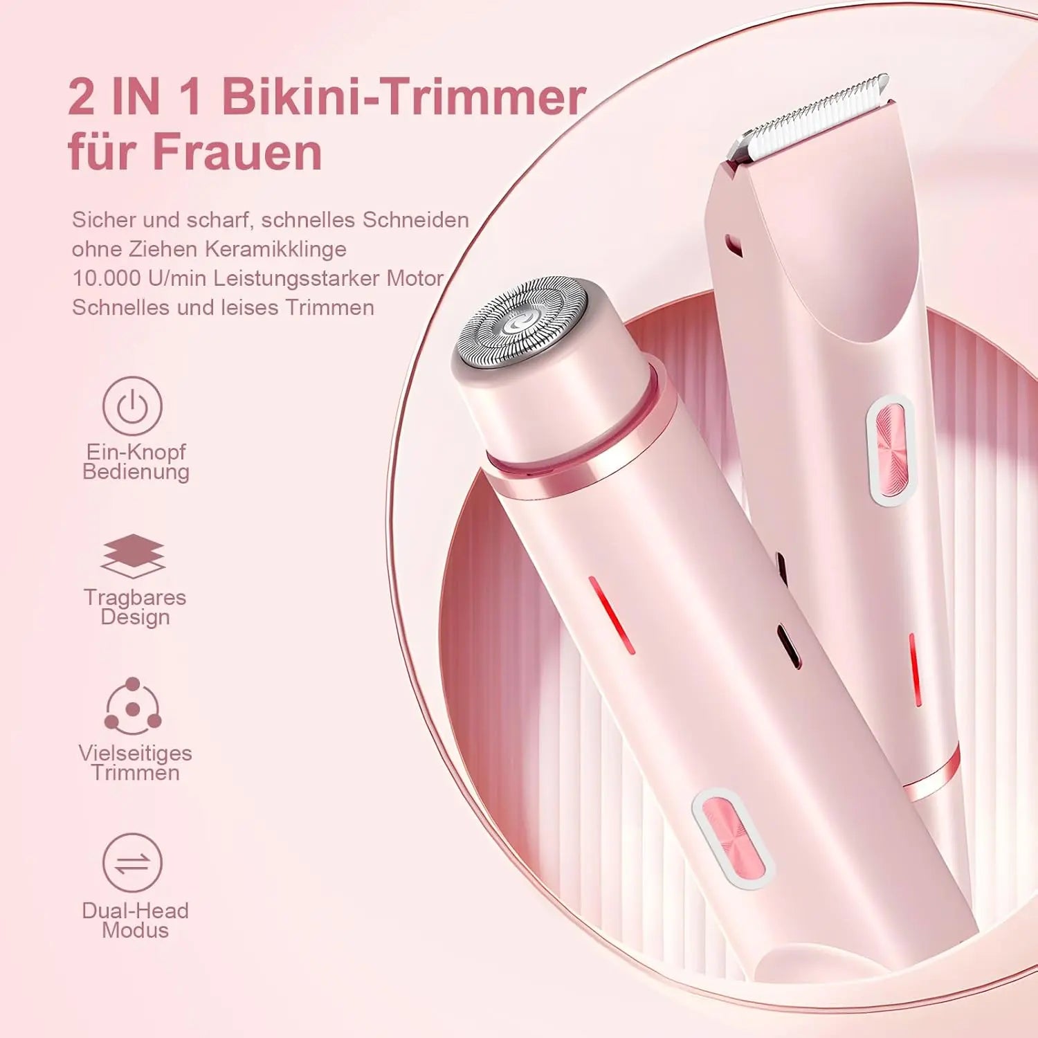 Intimate Shaver for Women, 2-in-1 Dual Head Shaver with USB-C Charging, Women's Shaver Electric for Face, Legs and Arms, Women's Razor with Waterproof Trimmer Head, Easy to Clean