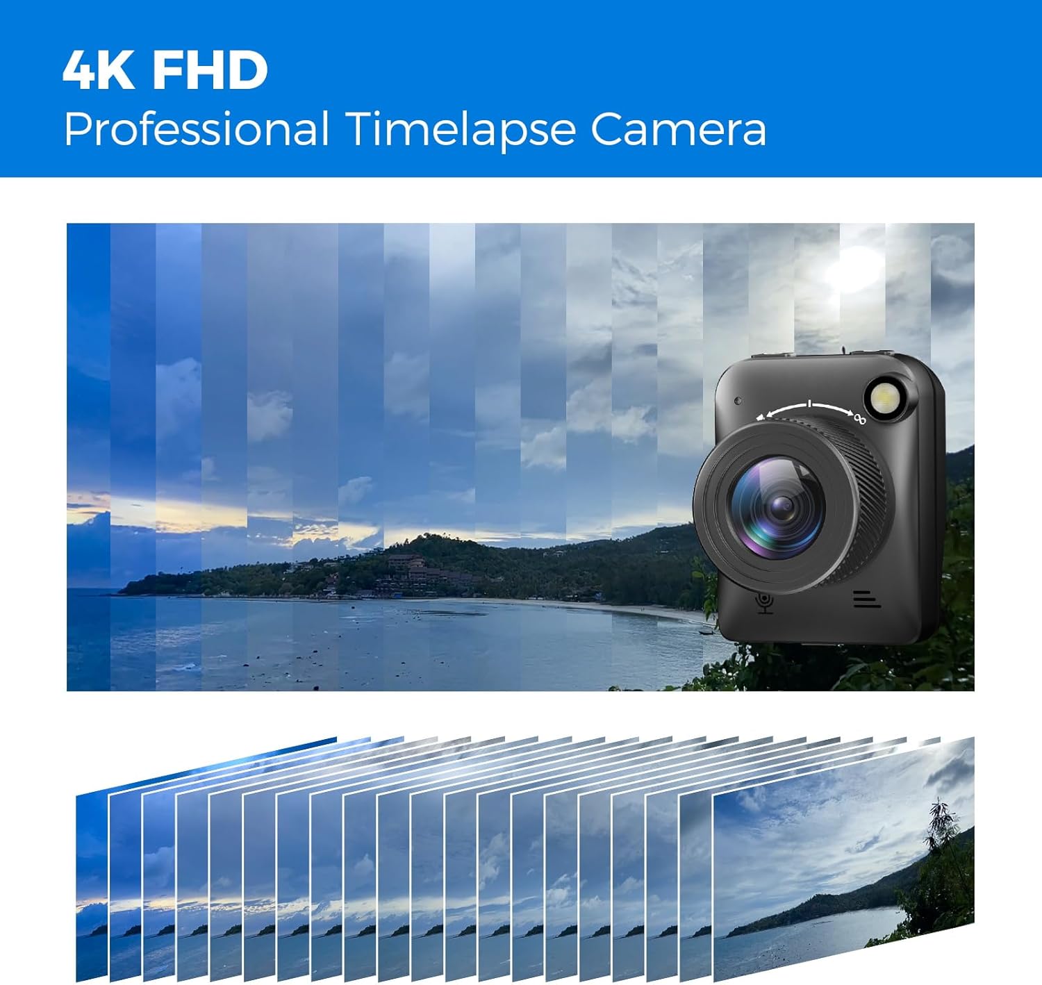 Time Lapse Camera, 4K FHD Time-Lapse Camera for Outdoor Use, Waterproof According to IP66, for Recording Construction, Weather and Plants, 6 Months Battery Life, 32 GB TF Card Included