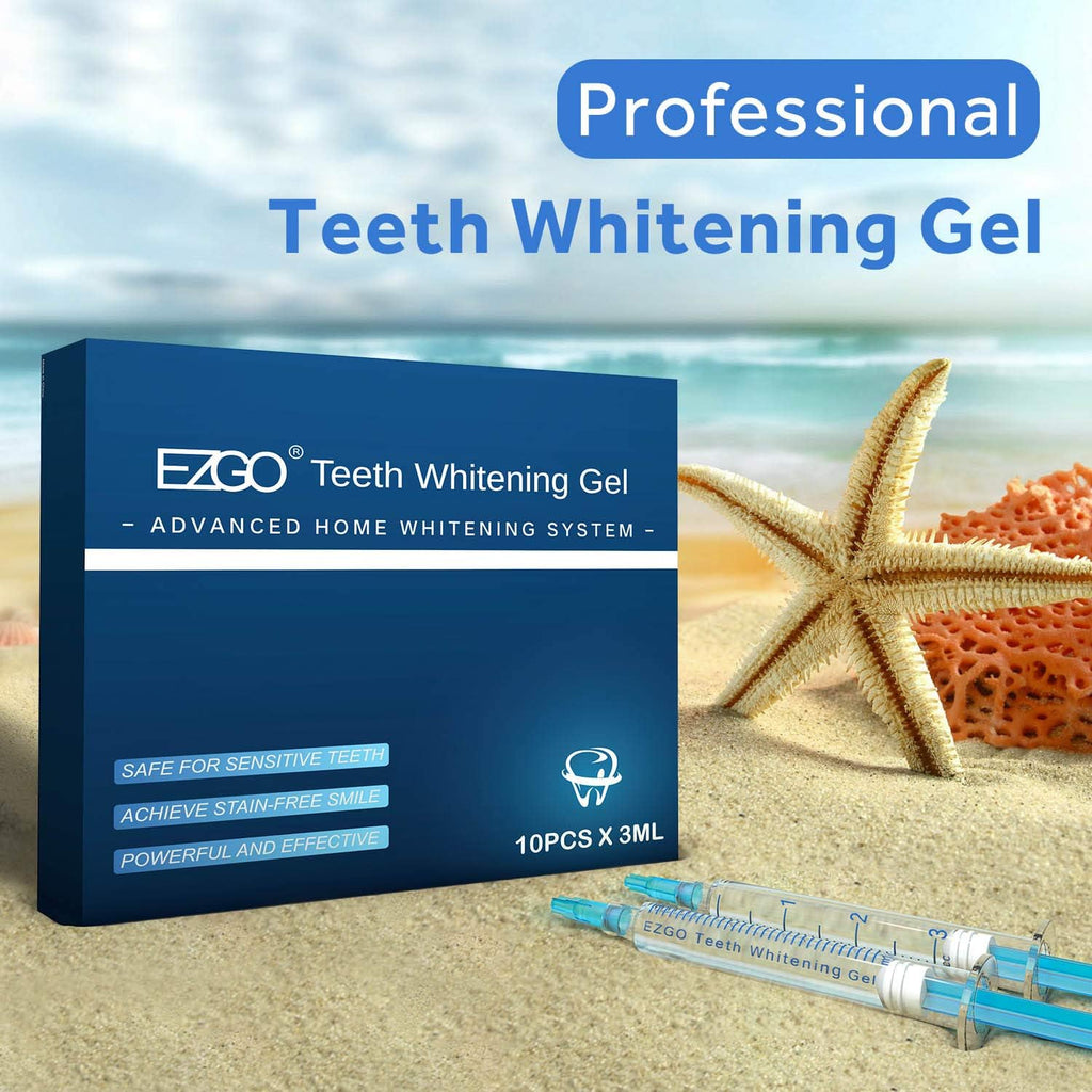 EZGO Teeth Whitening Gel Syringe, 22% Carbamide Peroxide, (10) 5ml Syringes, No Sensitivity
